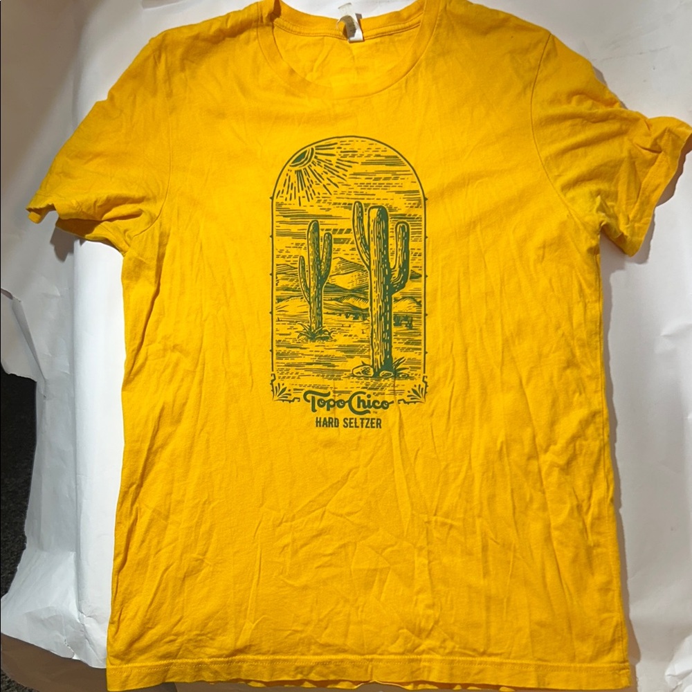 Topo Chico Hard Seltzer Yellow Graphic T-Shirt w/ Cactus (Minor Holes)